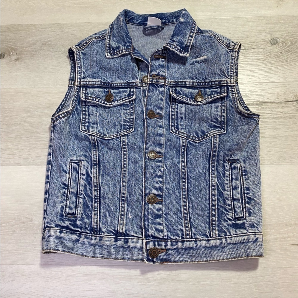 Zara 80’S Edition Distressed Acid Wash Denim Button Up Vest, Size 7